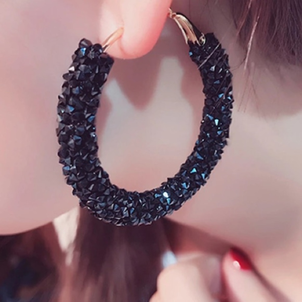 NEW!💙💎GLITTERING RESIN!🖤BLACK🖤DRUZY HOOPS!💎💙 - Picture 3 of 8